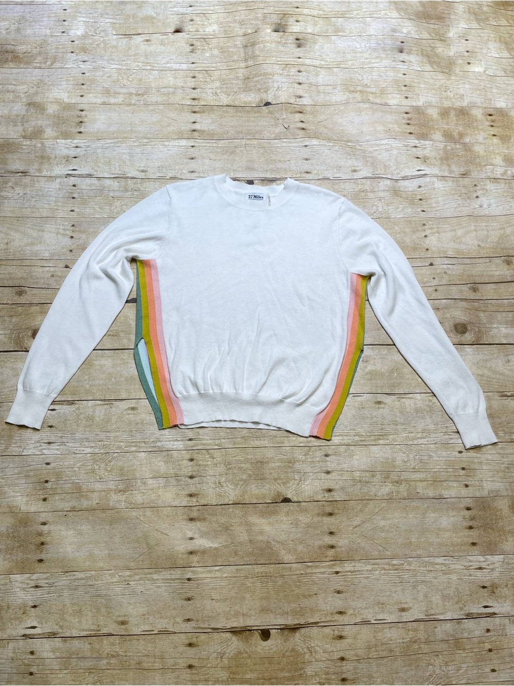 27 Miles Women’s White Crewneck Stripe Side Detail